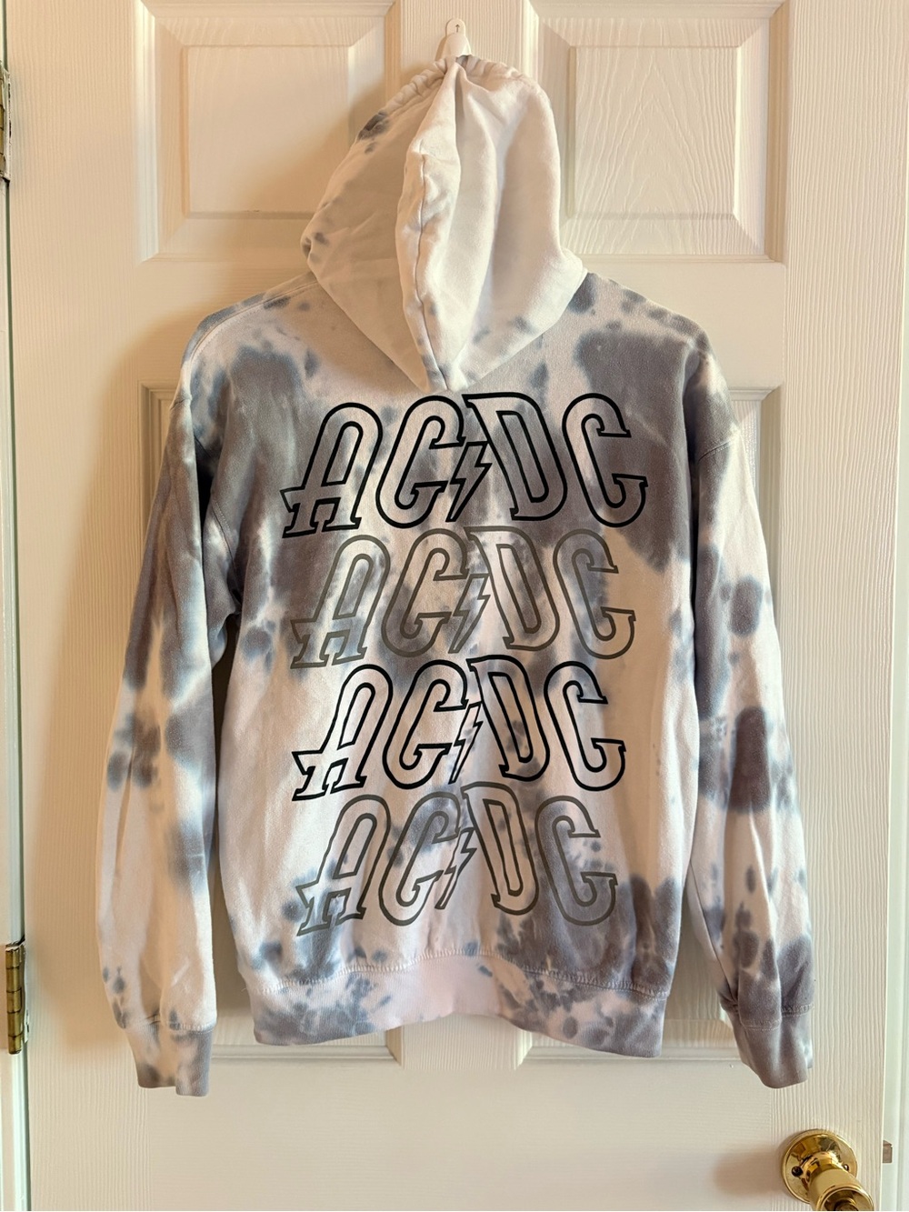 AC/DC Black & White Tie-Dye Hoodie with Stacked Logo